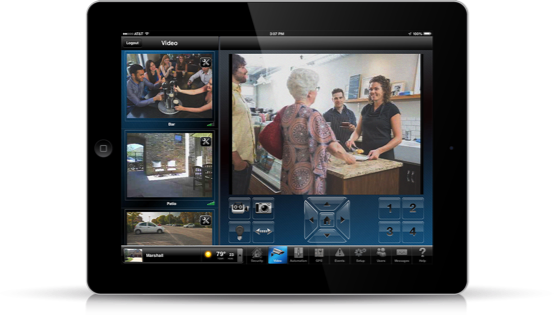 iPad displaying video feeds from around a residential home